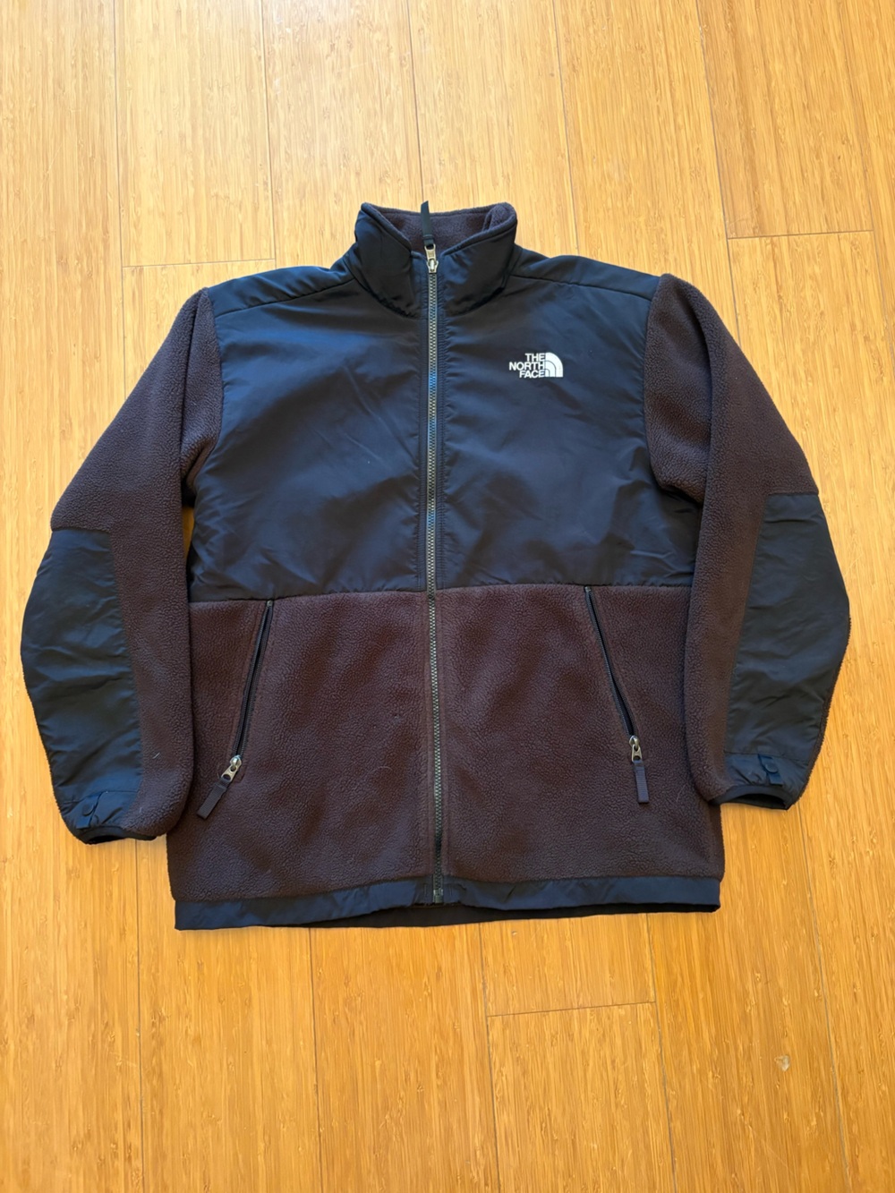 The North Face Denali Boys XL Brown/Black Full Zip Fleece Jacket Pockets